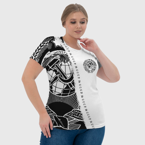 Женская футболка 3D СССР black-white с гербом, цвет 3D печать - фото 6