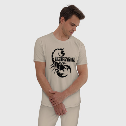 Мужская пижама хлопок Scorpions, цвет миндальный - фото 3