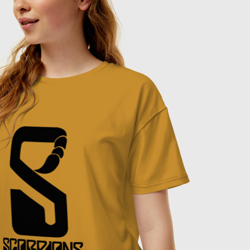 Женская футболка хлопок Oversize Scorpions logo, цвет горчичный - фото 3