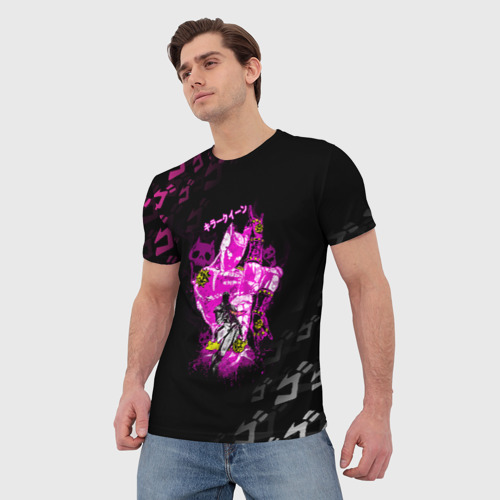 Мужская футболка 3D KILLER QUEEN розовый на черной полосе, цвет 3D печать - фото 3
