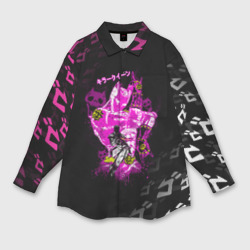 Мужская рубашка oversize 3D Killer Queen розовый на черной полосе