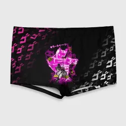 Мужские купальные плавки 3D Killer Queen розовый на черной полосе