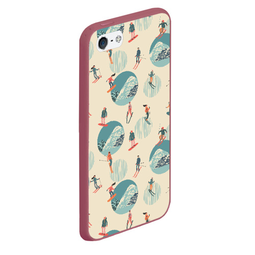 Чехол для iPhone 5/5S матовый Лыжники, цвет малиновый - фото 3
