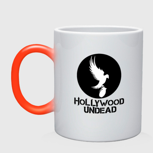 Кружка хамелеон Hollywood Undead, цвет белый + красный