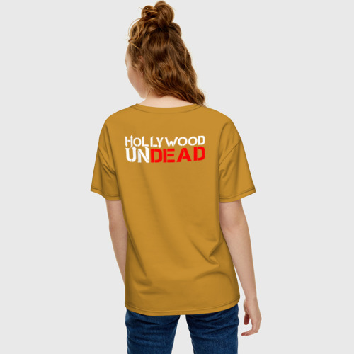 Женская футболка хлопок Oversize Hollywood Undead, цвет горчичный - фото 4