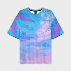 Мужская футболка oversize 3D Розовые облака