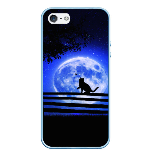 Чехол для iPhone 5/5S матовый Котик, цвет голубой