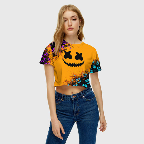 Женская футболка Crop-top 3D Marshmello halloween, цвет 3D печать - фото 4