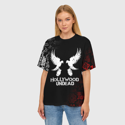 Женская футболка oversize 3D Hollywood Undead, цвет 3D печать - фото 3