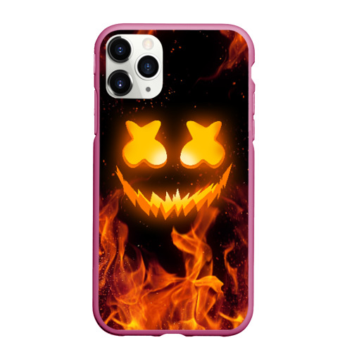 Чехол для iPhone 11 Pro Max матовый Marshmello halloween, цвет малиновый