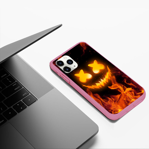 Чехол для iPhone 11 Pro Max матовый Marshmello halloween, цвет малиновый - фото 5