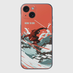 Чехол для iPhone 15 силиконовый с защитой камеры Born to ski
