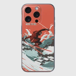 Чехол для iPhone 15 Pro Max силиконовый с защитой камеры Born to ski