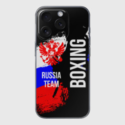 Чехол для iPhone 15 Pro Max силиконовый с защитой камеры Boxing Russia Team и герб РФ