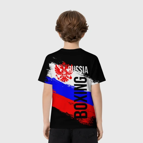 Детская футболка 3D с принтом Boxing Russia Team и герб РФ, вид сзади #2