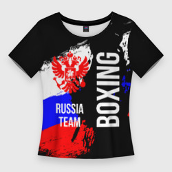 Женская футболка 3D Slim Boxing Russia Team и герб РФ