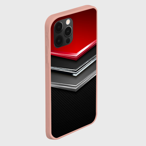 Чехол для iPhone 12 Pro Max с принтом Металлические уголки-стрелки серебристые с красной пластиной, вид сбоку #3