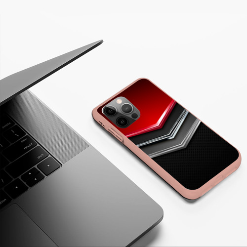 Чехол для iPhone 12 Pro Max с принтом Металлические уголки-стрелки серебристые с красной пластиной, фото #5