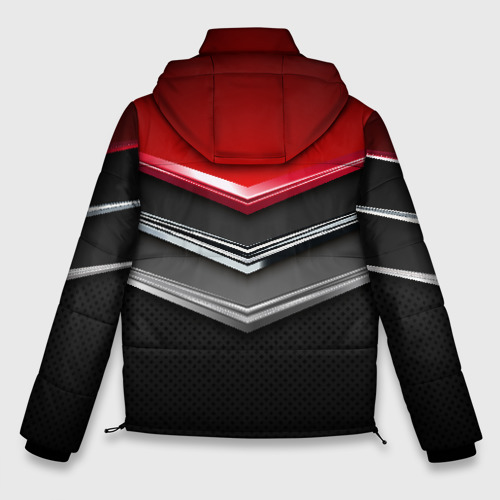 Мужская зимняя куртка 3D с принтом Металлические уголки-стрелки серебристые с красной пластиной, вид сзади #1
