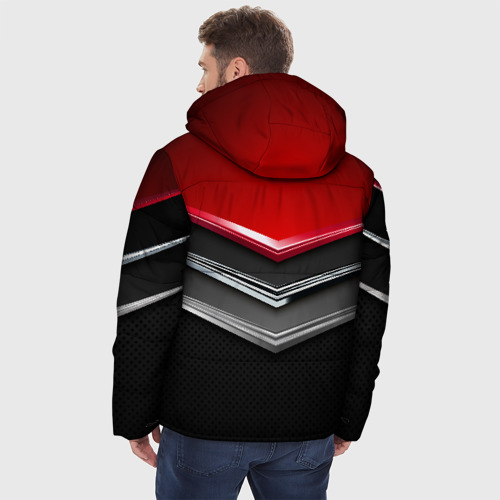 Мужская зимняя куртка 3D с принтом Металлические уголки-стрелки серебристые с красной пластиной, вид сзади #2