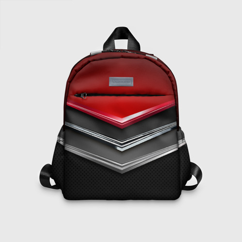 Детский рюкзак 3D с принтом Металлические уголки-стрелки серебристые с красной пластиной, вид спереди #2