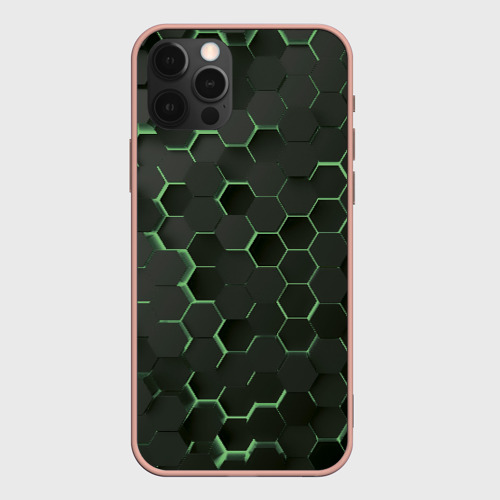 Чехол для iPhone 12 Pro Max с принтом Объемные  зеленые соты, вид спереди #2