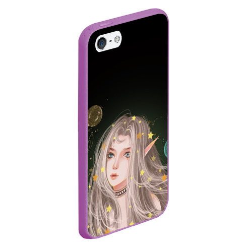Чехол для iPhone 5/5S матовый Эльфийка и звезды, цвет фиолетовый - фото 3