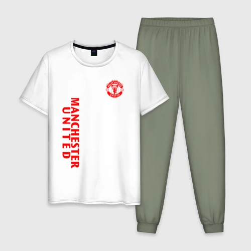 Мужская пижама с белой футболкой хлопок Манчестер Юнайтед FCMU Manchester united