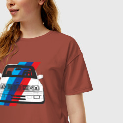 Женская футболка хлопок Oversize BMW M3 E30 M флаг - фото 2