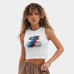 Женская укороченная майка-топ хлопок BMW M3 E30 M флаг - фото 2