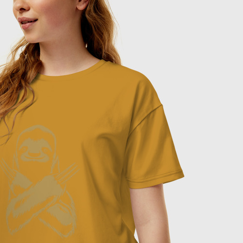 Женская футболка хлопок Oversize Sloth, цвет горчичный - фото 3