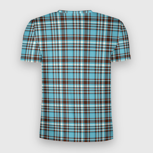Мужская футболка 3D Slim с принтом Клетчатый голубой стиль рубашки, вид сзади #1