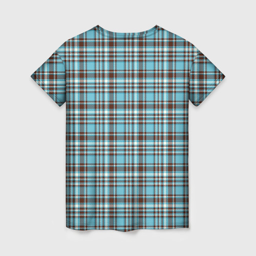 Женская футболка 3D с принтом Клетчатый голубой стиль рубашки, вид сзади #1