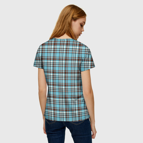 Женская футболка 3D с принтом Клетчатый голубой стиль рубашки, вид сзади #2