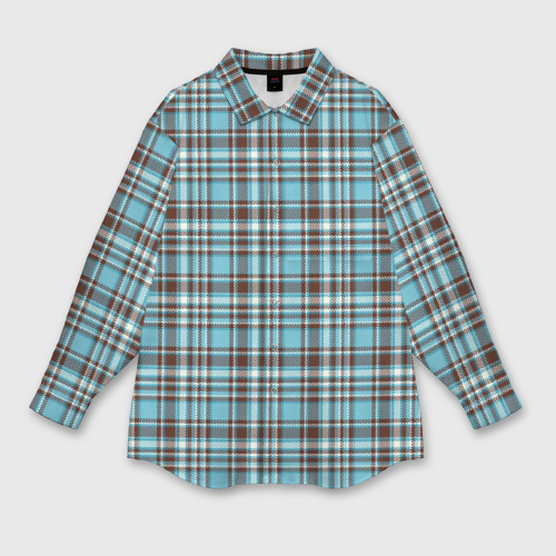 Мужская рубашка oversize 3D с принтом Клетчатый голубой стиль рубашки, вид спереди #2