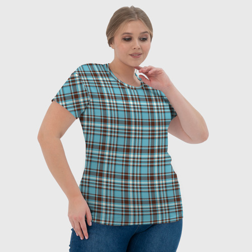Женская футболка 3D с принтом Клетчатый голубой стиль рубашки, фото #4