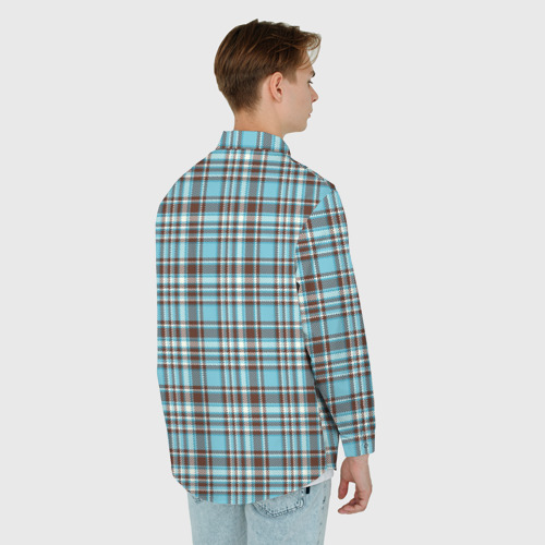 Мужская рубашка oversize 3D с принтом Клетчатый голубой стиль рубашки, вид сзади #2