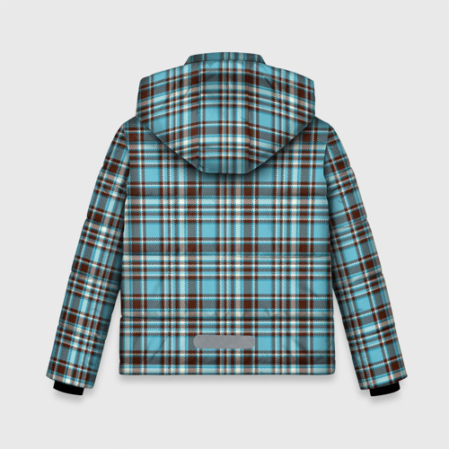 Зимняя куртка для мальчиков 3D с принтом Клетчатый голубой стиль рубашки, вид сзади #1