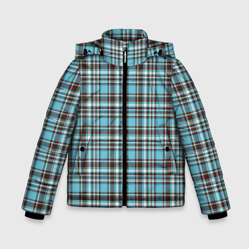 Зимняя куртка для мальчиков 3D с принтом Клетчатый голубой стиль рубашки, вид спереди #2