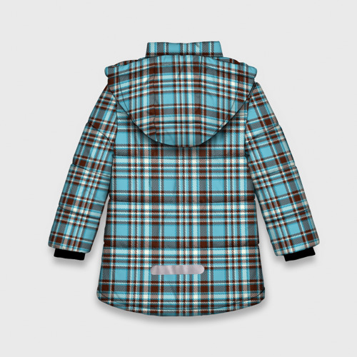 Зимняя куртка для девочек 3D с принтом Клетчатый голубой стиль рубашки, вид сзади #1