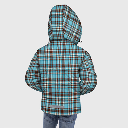 Зимняя куртка для мальчиков 3D с принтом Клетчатый голубой стиль рубашки, вид сзади #2