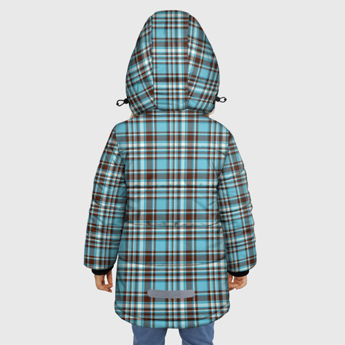 Зимняя куртка для девочек 3D с принтом Клетчатый голубой стиль рубашки, вид сзади #2