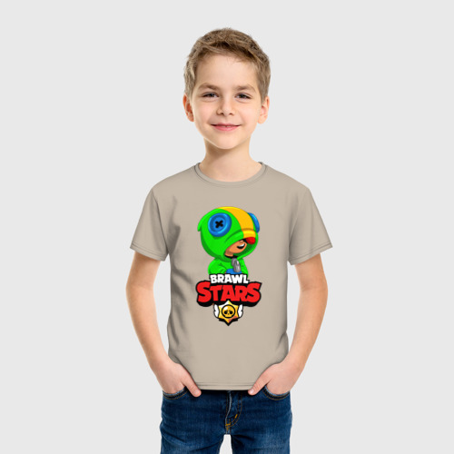 Детская футболка хлопок Brawl Stars Leon Бравл старс Леон, цвет миндальный - фото 3