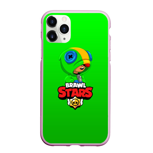 Чехол для iPhone 11 Pro Max матовый Brawl Stars Leon капюшон, цвет розовый