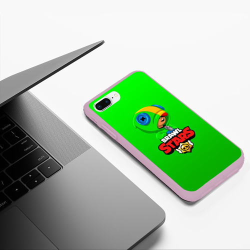 Чехол для iPhone 7Plus/8 Plus матовый Brawl Stars Leon капюшон, цвет розовый - фото 5