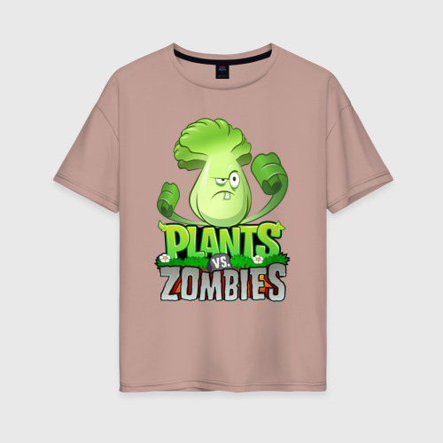 Женская футболка хлопок Oversize Plants vs. Zombies, цвет пыльно-розовый