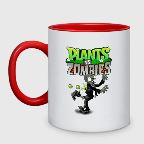 Кружка двухцветная Plants vs. Zombies, цвет белый + красный