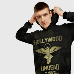 Толстовка с принтом Hollywood Undead для женщины, вид на модели спереди №3. Цвет основы: черный