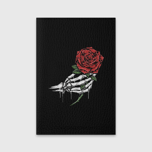 Обложка для паспорта матовая кожа Рука скелета с розой, цвет синий