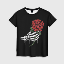 Женская футболка 3D Рука скелета с розой
